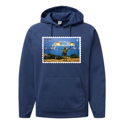 Vintage Ukraine Stamp Crimea Bridge Peninsula Ukraine Performance Fleece Hoodie