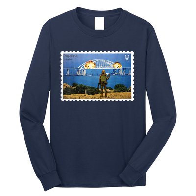 Vintage Ukraine Stamp Crimea Bridge Peninsula Ukraine Long Sleeve Shirt