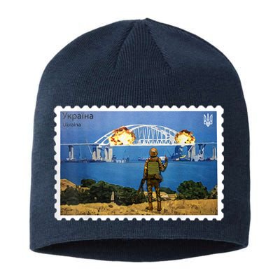 Vintage Ukraine Stamp Crimea Bridge Peninsula Ukraine Sustainable Beanie