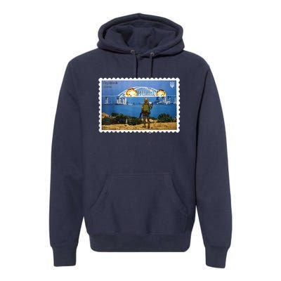 Vintage Ukraine Stamp Crimea Bridge Peninsula Ukraine Premium Hoodie