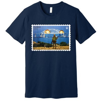 Vintage Ukraine Stamp Crimea Bridge Peninsula Ukraine Premium T-Shirt