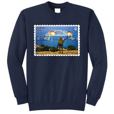 Vintage Ukraine Stamp Crimea Bridge Peninsula Ukraine Tall Sweatshirt