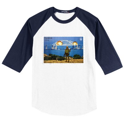 Vintage Ukraine Stamp Crimea Bridge Peninsula Ukraine Baseball Sleeve Shirt