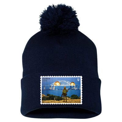 Vintage Ukraine Stamp Crimea Bridge Peninsula Ukraine Pom Pom 12in Knit Beanie