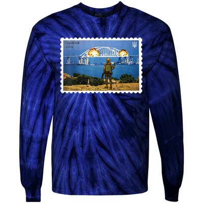 Vintage Ukraine Stamp Crimea Bridge Peninsula Ukraine Tie-Dye Long Sleeve Shirt