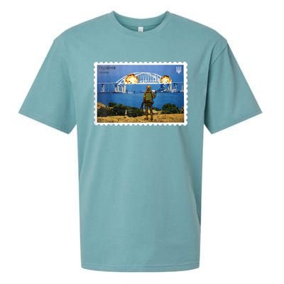 Vintage Ukraine Stamp Crimea Bridge Peninsula Ukraine Sueded Cloud Jersey T-Shirt