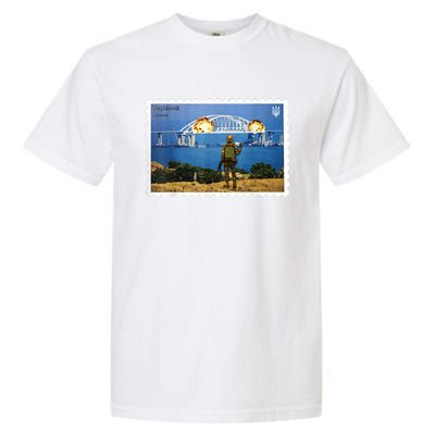 Vintage Ukraine Stamp Crimea Bridge Peninsula Ukraine Garment-Dyed Heavyweight T-Shirt