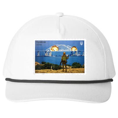 Vintage Ukraine Stamp Crimea Bridge Peninsula Ukraine Snapback Five-Panel Rope Hat