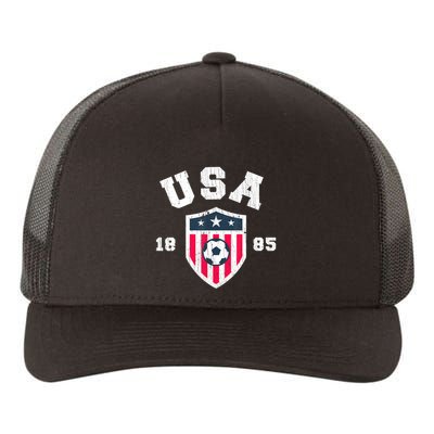 Vintage USA Soccer 1885 American Flag Football Yupoong Adult 5-Panel Trucker Hat