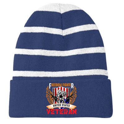 Veteran United States Freedom Fighter Striped Beanie with Solid Band