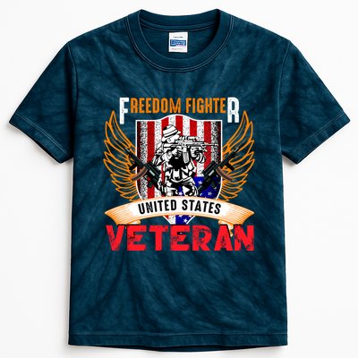 Veteran United States Freedom Fighter Kids Tie-Dye T-Shirt