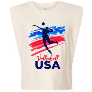 Volleyball Usa Support The Team U.S.A Flag Garment-Dyed Women's Muscle Tee