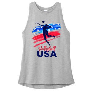 Volleyball Usa Support The Team U.S.A Flag Ladies PosiCharge Tri-Blend Wicking Tank