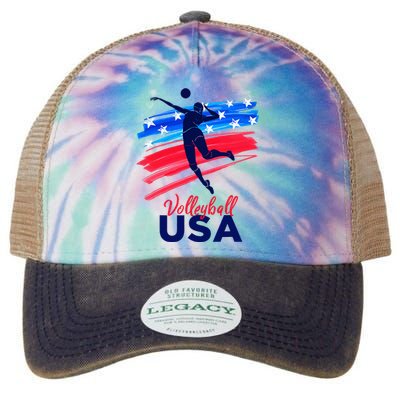 Volleyball Usa Support The Team U.S.A Flag Legacy Tie Dye Trucker Hat