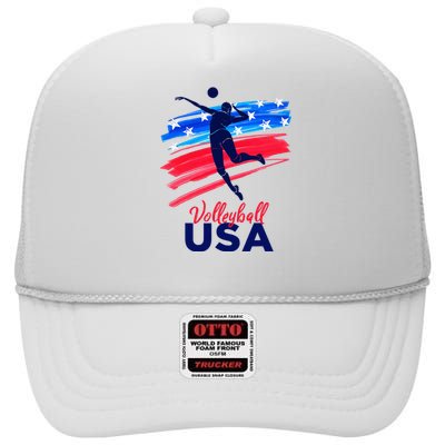 Volleyball Usa Support The Team U.S.A Flag High Crown Mesh Back Trucker Hat