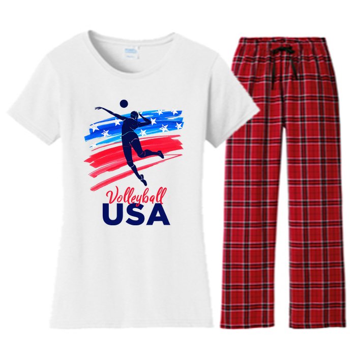 Volleyball Usa Support The Team U.S.A Flag Women's Flannel Pajama Set