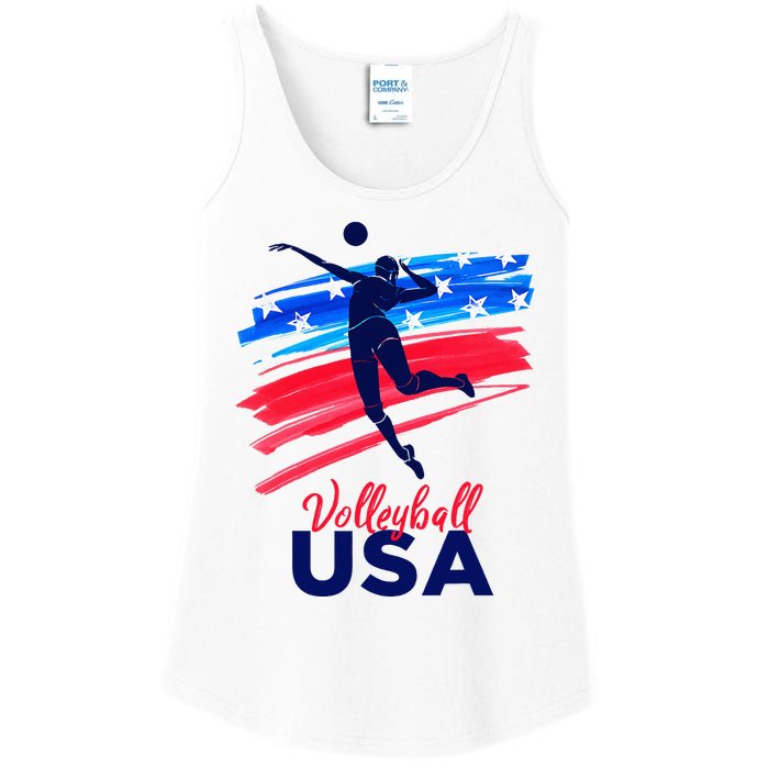 Volleyball Usa Support The Team U.S.A Flag Ladies Essential Tank