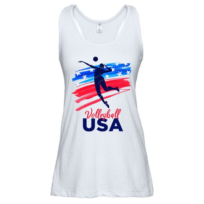 Volleyball Usa Support The Team U.S.A Flag Ladies Essential Flowy Tank