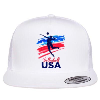 Volleyball Usa Support The Team U.S.A Flag Flat Bill Trucker Hat