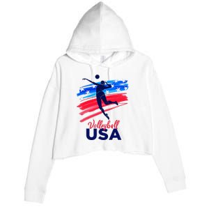 Volleyball Usa Support The Team U.S.A Flag Crop Fleece Hoodie