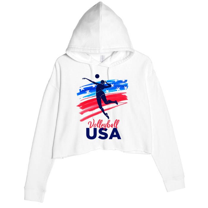 Volleyball Usa Support The Team U.S.A Flag Crop Fleece Hoodie