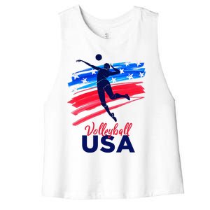 Volleyball Usa Support The Team U.S.A Flag Women's Racerback Cropped Tank