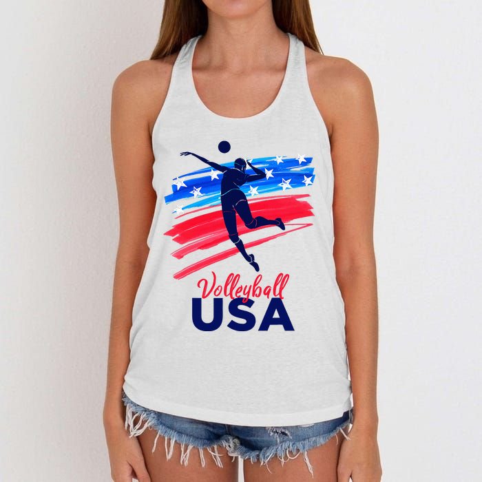 Volleyball Usa Support The Team U.S.A Flag Women's Knotted Racerback Tank