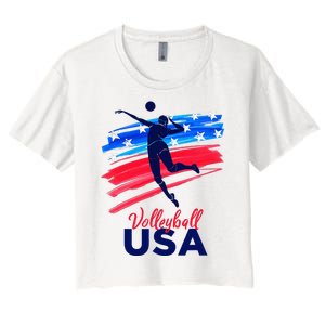 Volleyball Usa Support The Team U.S.A Flag Women's Crop Top Tee