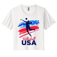 Volleyball Usa Support The Team U.S.A Flag Women's Crop Top Tee