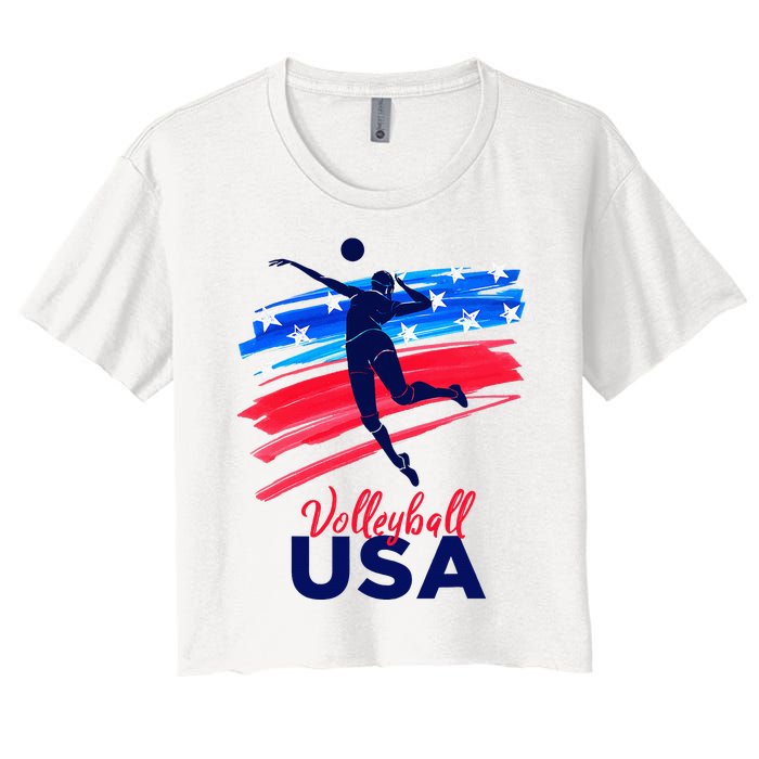 Volleyball Usa Support The Team U.S.A Flag Women's Crop Top Tee