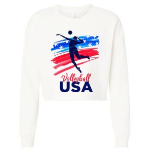 Volleyball Usa Support The Team U.S.A Flag Cropped Pullover Crew