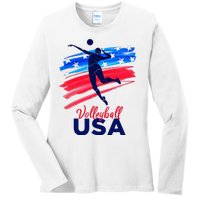 Volleyball Usa Support The Team U.S.A Flag Ladies Long Sleeve Shirt