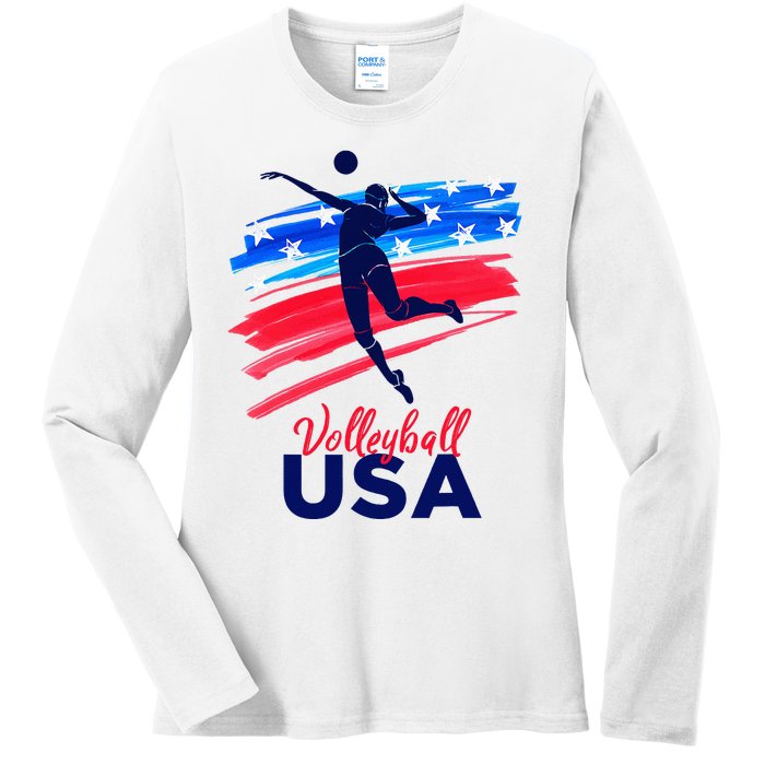 Volleyball Usa Support The Team U.S.A Flag Ladies Long Sleeve Shirt