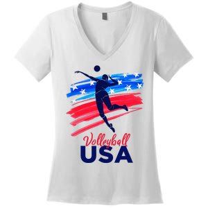 Volleyball Usa Support The Team U.S.A Flag Women's V-Neck T-Shirt