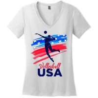 Volleyball Usa Support The Team U.S.A Flag Women's V-Neck T-Shirt