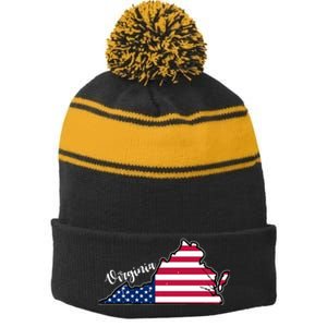 Virginia United States Map Stripe Pom Pom Beanie