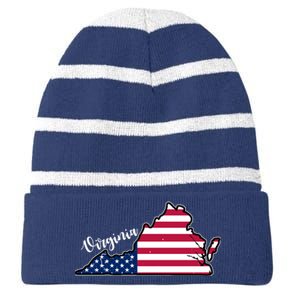 Virginia United States Map Striped Beanie with Solid Band