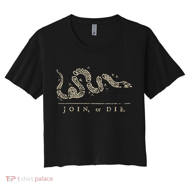 Vintage United States Ben Franklin 1754 Join Or Die Snake Crop Top