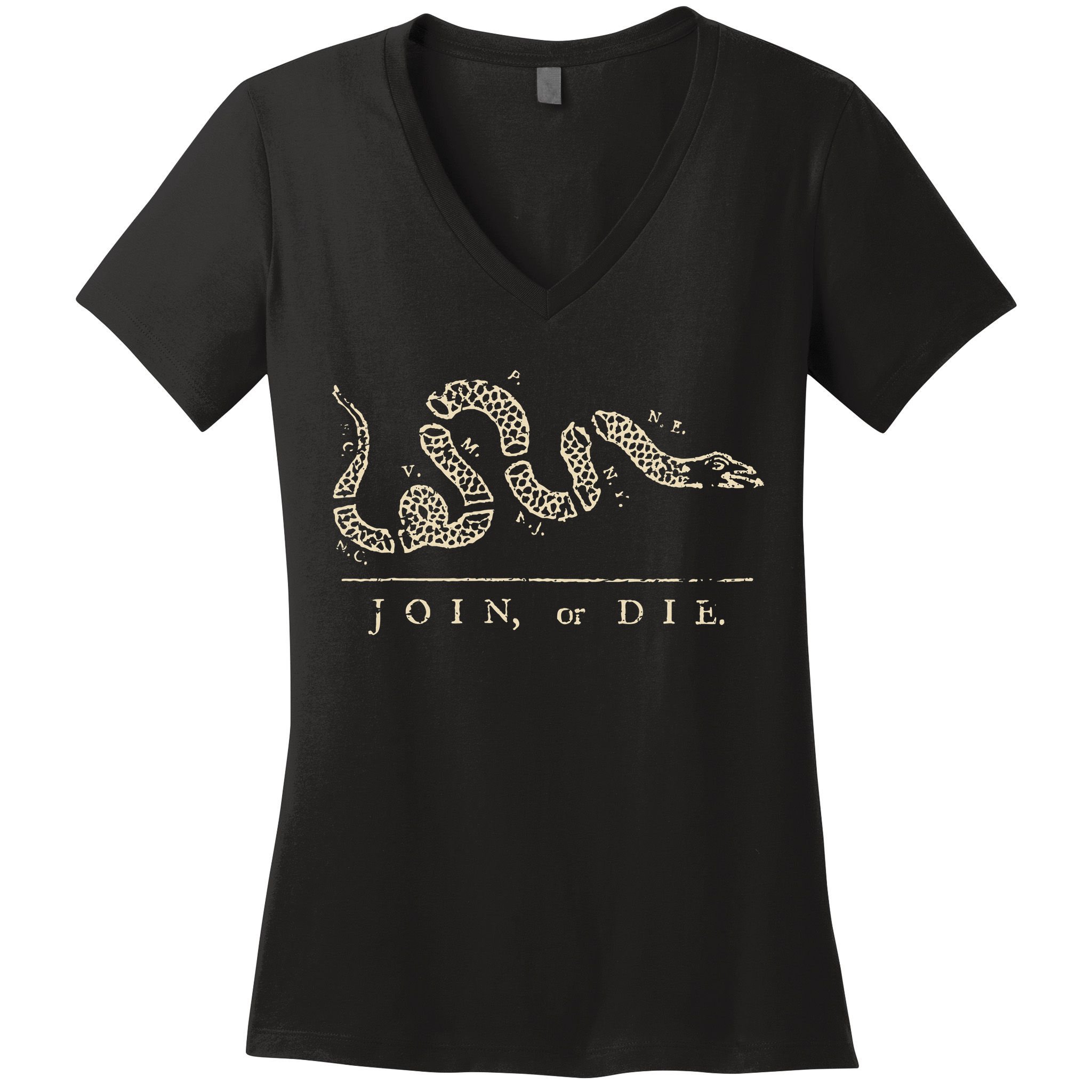 Vintage United States Ben Franklin 1754 Join Or Die Snake Women's V-Neck T-Shirt