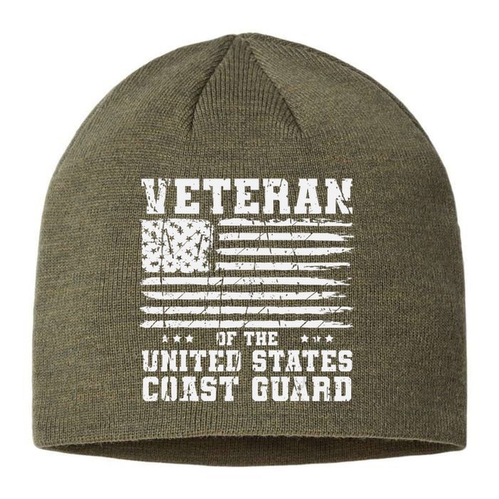 Vintage United States Coast Guard Veteran With American Flag Sustainable Beanie