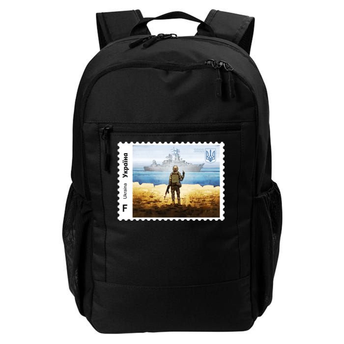 Vintage Ukraine Stamp Russian Warship Go F Yourself Ukrainian Flag Pride Daily Commute Backpack