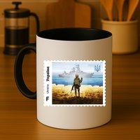 Vintage Ukraine Stamp Russian Warship Go F Yourself Ukrainian Flag Pride Mug
