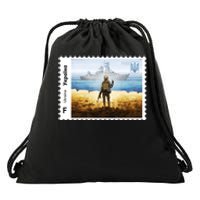 Vintage Ukraine Stamp Russian Warship Go F Yourself Ukrainian Flag Pride Drawstring Bag