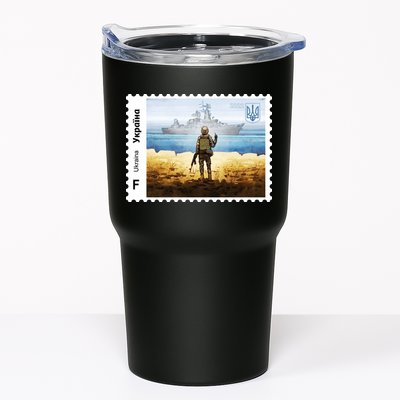 Vintage Ukraine Stamp Russian Warship Go F Yourself Ukrainian Flag Pride Tumbler
