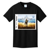 Vintage Ukraine Stamp Russian Warship Go F Yourself Ukrainian Flag Pride Kids T-Shirt