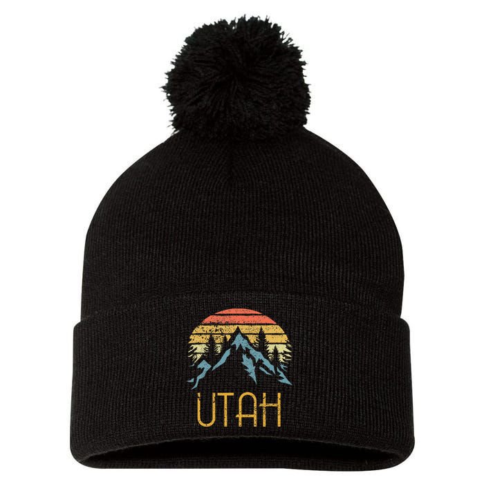 Vintage UT Utah Mountains Outdoor Adventure Pom Pom 12in Knit Beanie