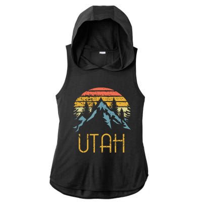 Vintage Ut Utah Mountains Outdoor Adventure Ladies PosiCharge Tri-Blend Wicking Draft Hoodie Tank