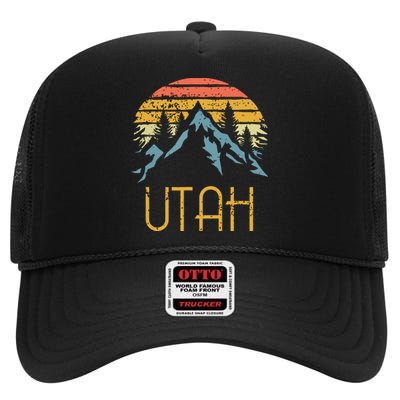 Vintage Ut Utah Mountains Outdoor Adventure High Crown Mesh Back Trucker Hat