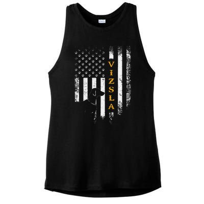 Vintage USA Vizsla Dog Silhouette American Flag Funny Gift Ladies PosiCharge Tri-Blend Wicking Tank