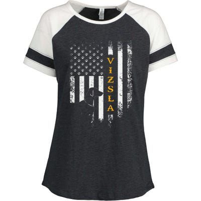 Vintage USA Vizsla Dog Silhouette American Flag Funny Gift Enza Ladies Jersey Colorblock Tee